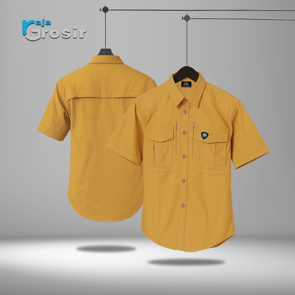 Kemeja Kuning Mustard | Kemeja Polos Warna Kunyit Kuning Mustard Lengan Pendek |Hem Pria Katun Slimf