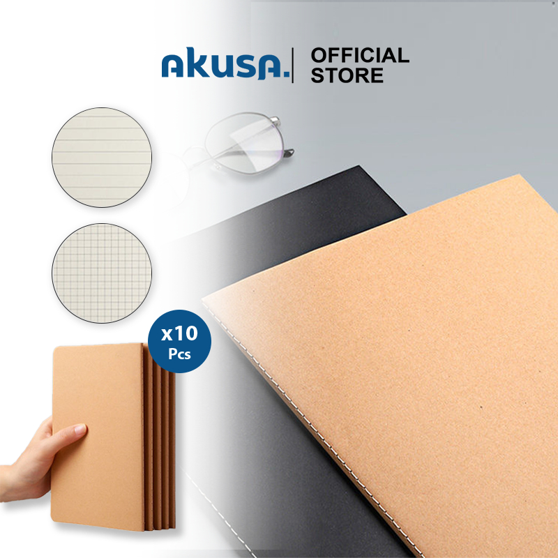 

AKUSA Notebook Set 10pcs A5/B5 36 Lembar Buku Tulis Journaling Sampul Coklat Tidak Tembus Anti Robek SWB001
