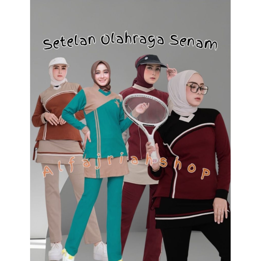 setelan olahraga senam merah putih Baju senam aerobik hijab