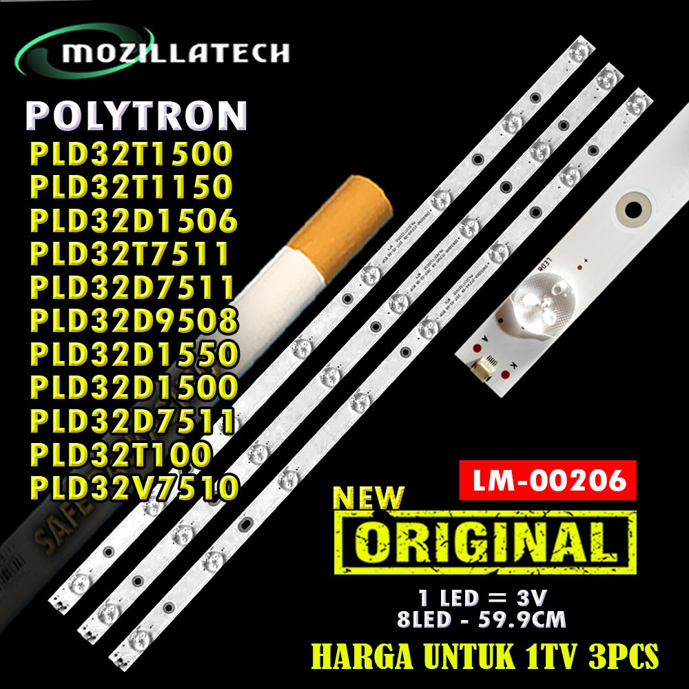 LED BACKLIGHT TV POLYTRON 32T1500 32T7511 32T1550 32D1550 32D1500 32D751 3V 8LED 8K 8 KANCING 32 IN