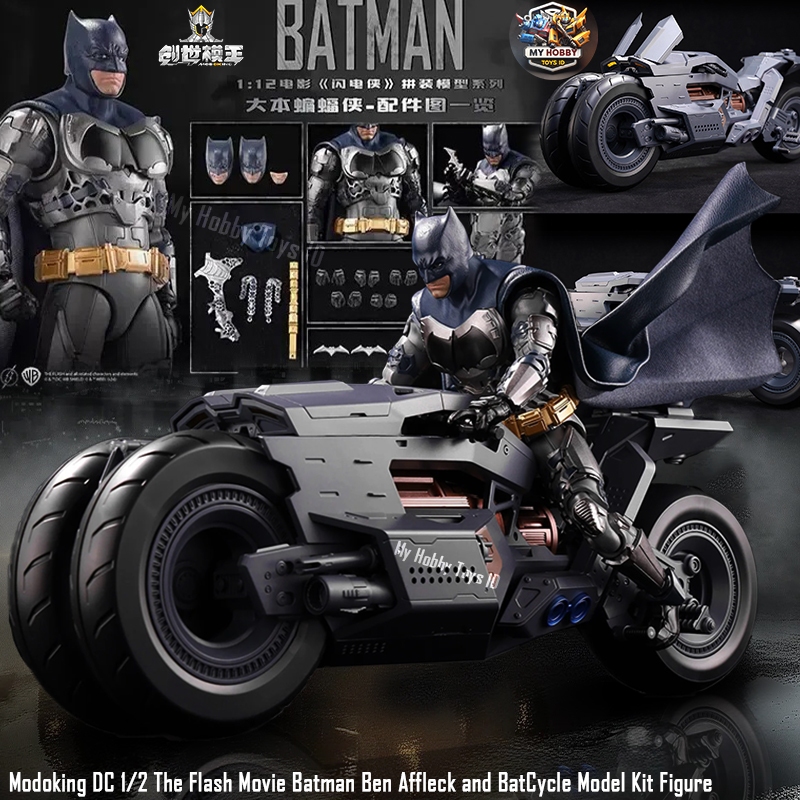 ASLI Modoking Figure Batman Ben Aflfeck With Motor BatCycle Versi The Flash Superhero DC Model KIT