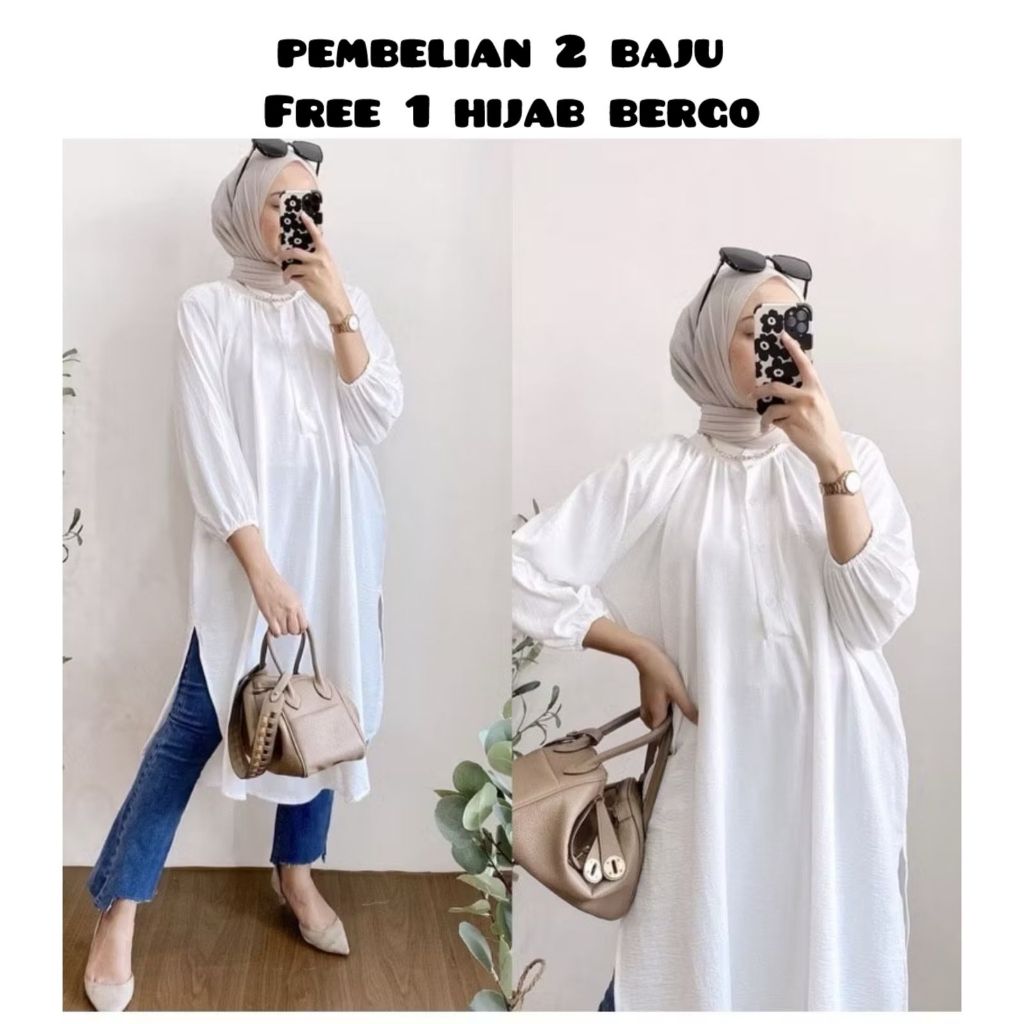 Meisa Tunik - Tunik Crinkle - Atasan Muslim Wanita - Tunik Simple Elgant 2025 FREE HIJAB BERGO