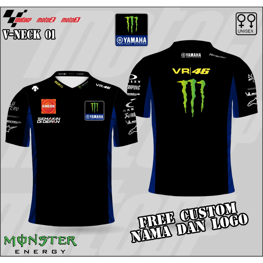 jersey motogp yamaha monster energy baju motogp yamaha vr46 crew kaos gp yamaha