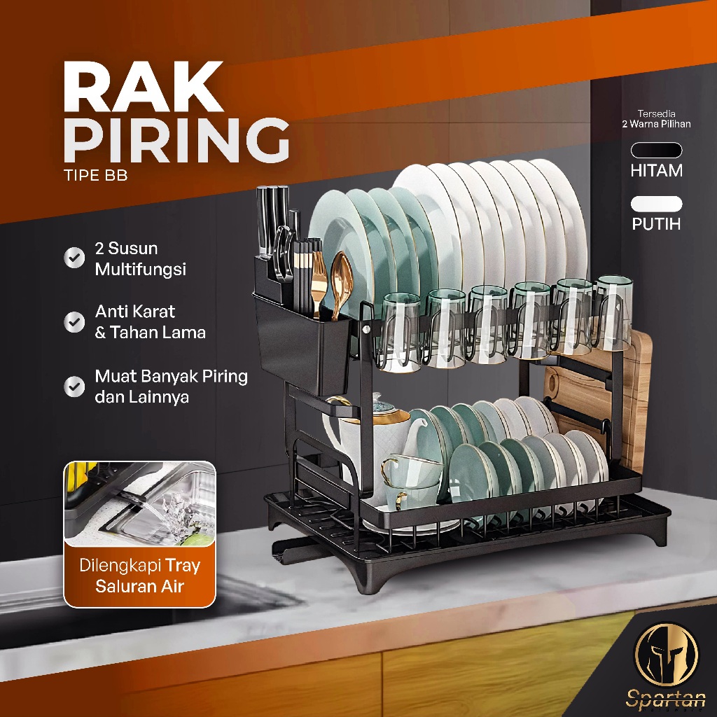 Rak Piring Wastafel Stainless Minimalis Estetik Hitam Putih 1 2 Susun Serbaguna