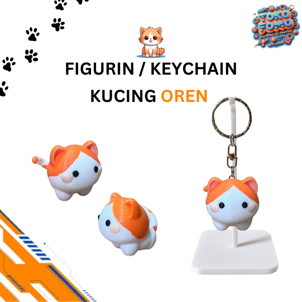 TOKO FOMO Gantungan Kunci Kucing Oren Putih untuk Ganci Motor Mobil Rumah
