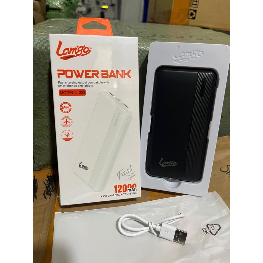 Powerbank Lamigo 12000 Mah L-228 2 Usb Output Fast Charge PB Led Indikator