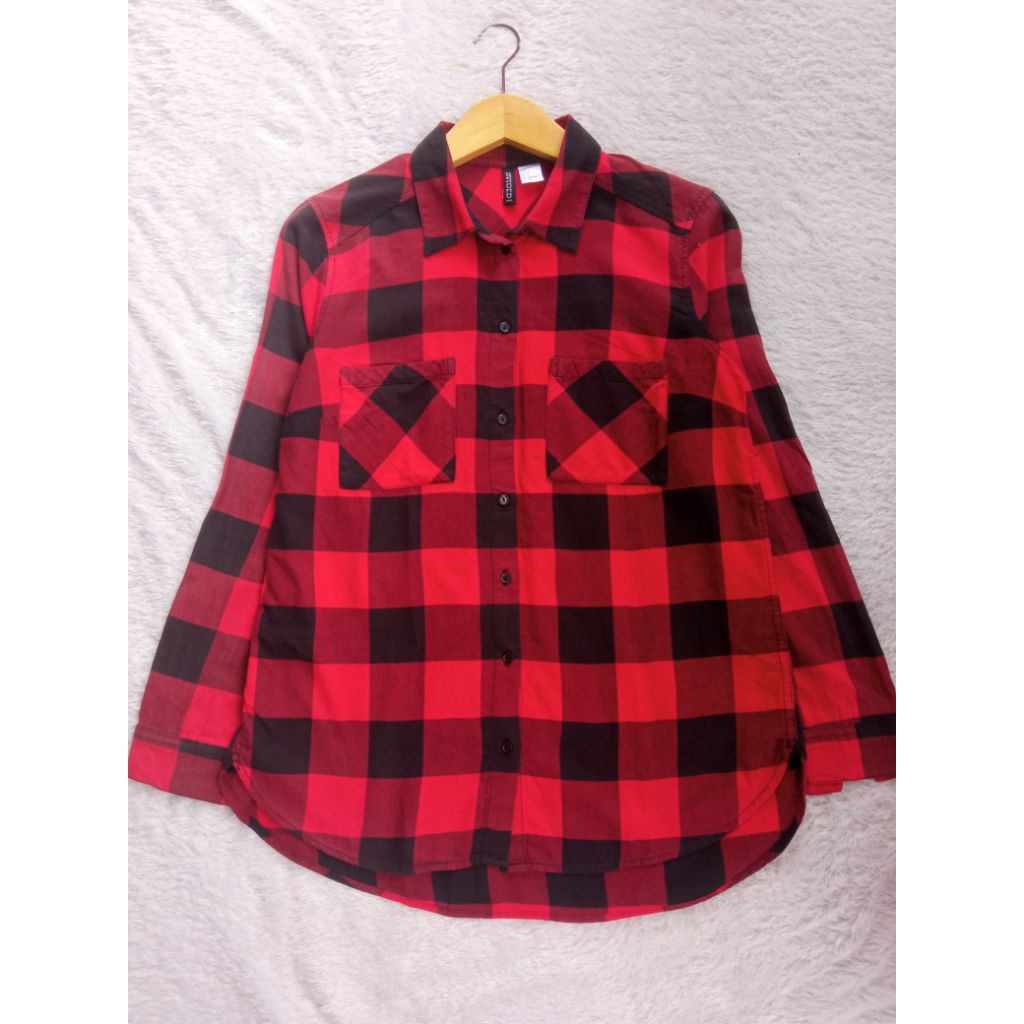 Kemeja H&M Kotak Merah Maroon Hitam