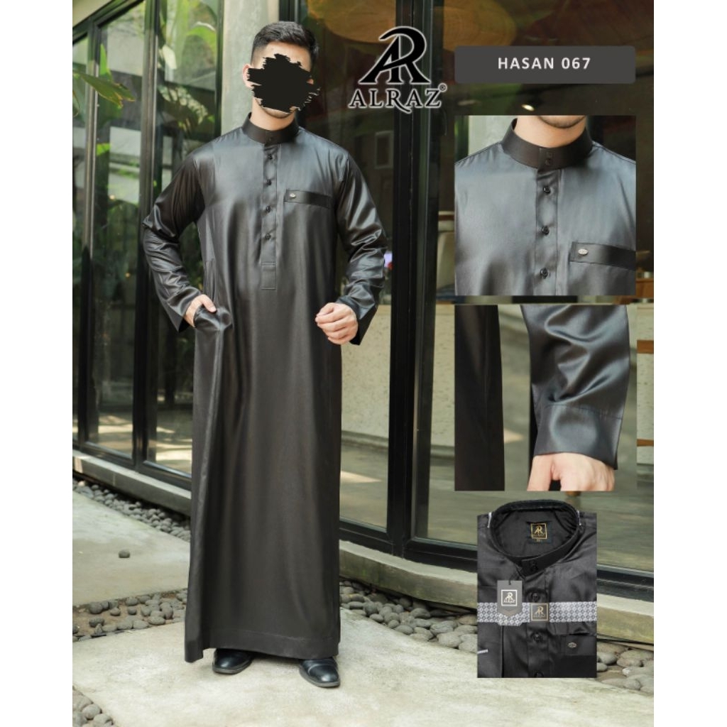 Jubah ALRAZ Polos Hitam Putih Lengan Panjang
