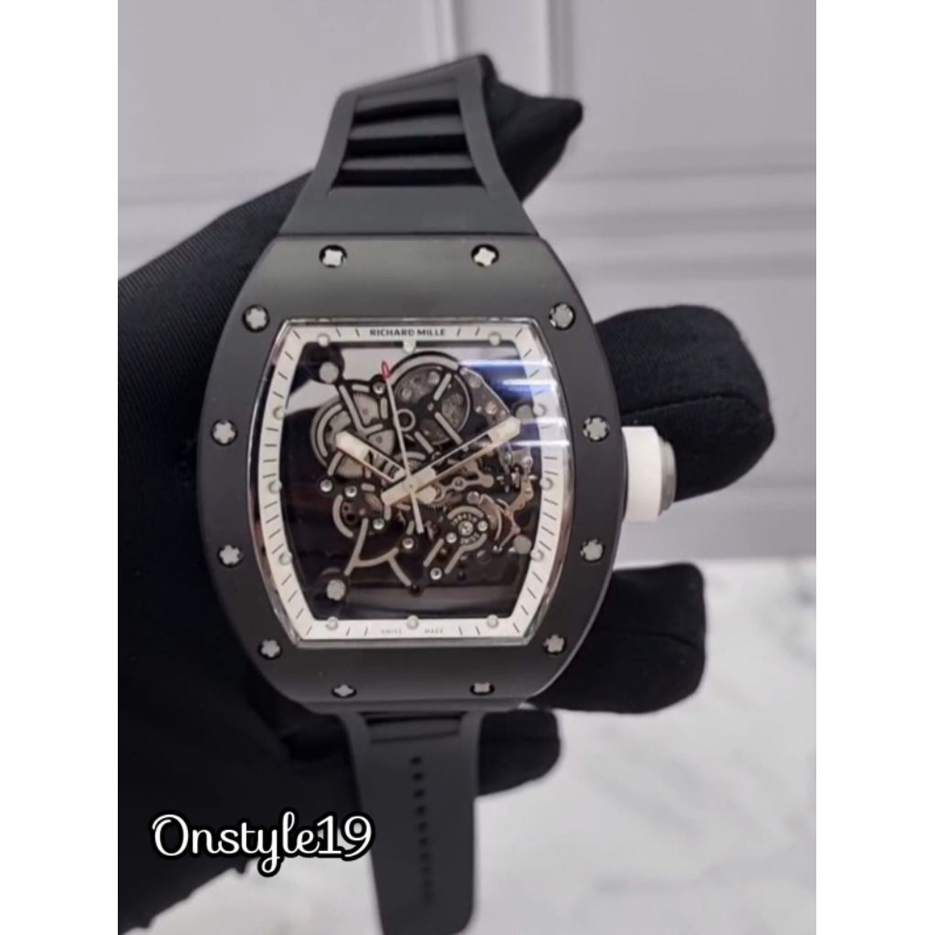 JAM TANGAN RM055 BUBBA TOURBILLON BLACK DIAL WHITE SWISS AUTOMATIC