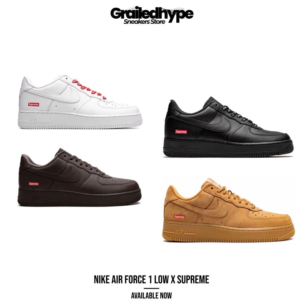 Nike Air Force 1 Low x Supreme - White / Black / Wheat / Baroque Brown (100% Original)