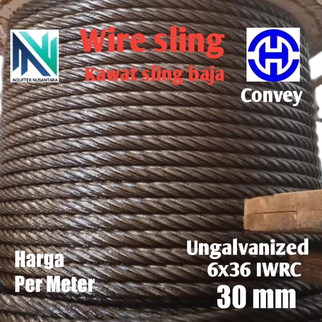 Kawat seling baja 30mm wire rope sling 6x36 IWRC Ungalvanized per meter