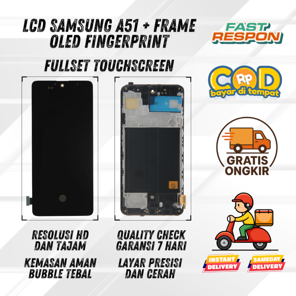 LCD SAMSUNG A51 / A515 / A51F OLED + FRAME FINGERPRINT FULLSET COMPLETE