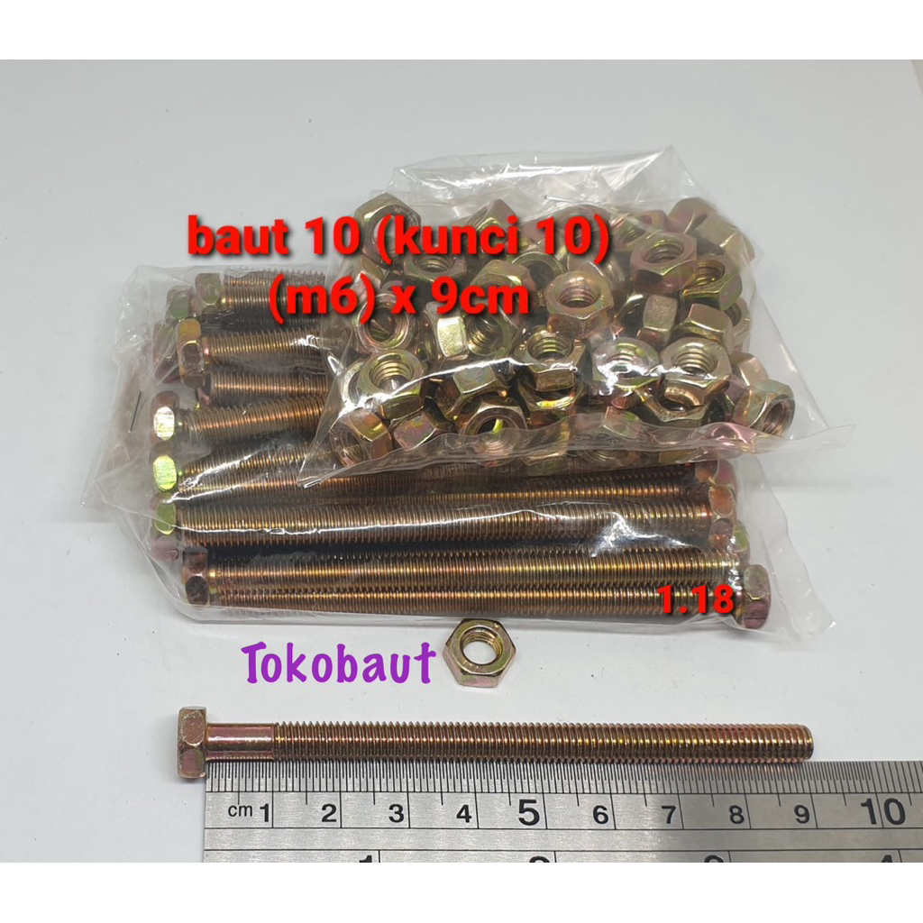 (paket 50 set) baut 10 (6mm) x 9cm + mur