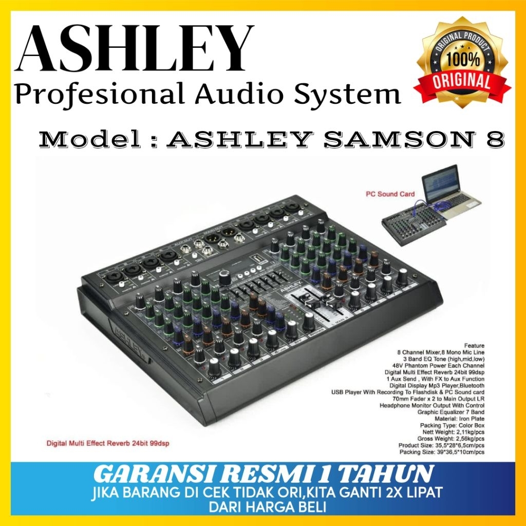 Mixer Audio Ashley Samson 8 Original Mixer Ashley 8 Channel Bluetooth