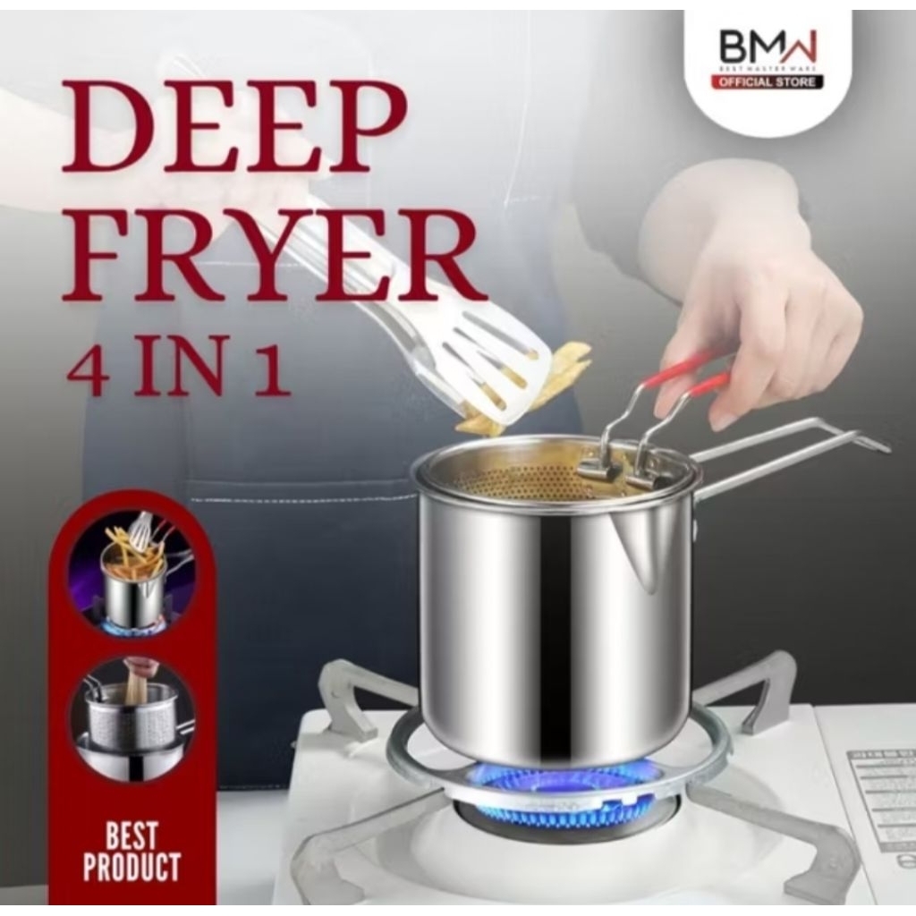 Panci Multifungsi Kecil 4 In 1 Multi Deep Fryer Set Penggorengan Rebus Stainless Steel Tanpa Tutup