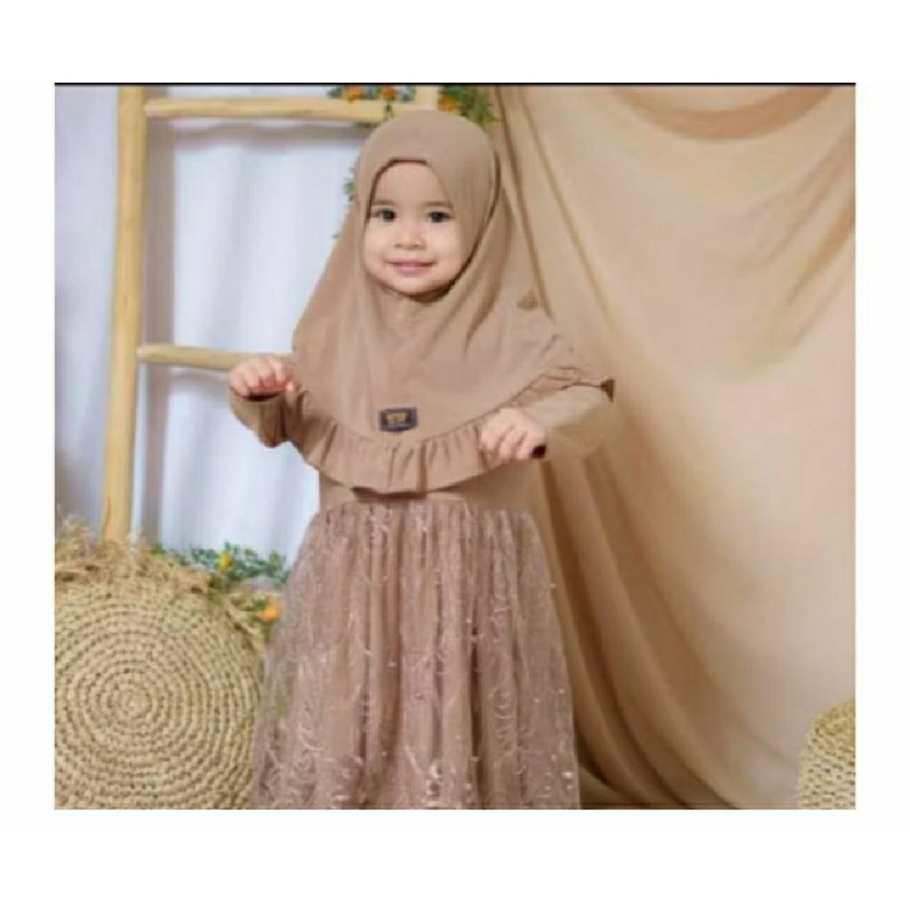set dres gamis anak tile dot mutiara kekinian bisa buat kondangan mulay dari ukuran 0/nb /12 tahun