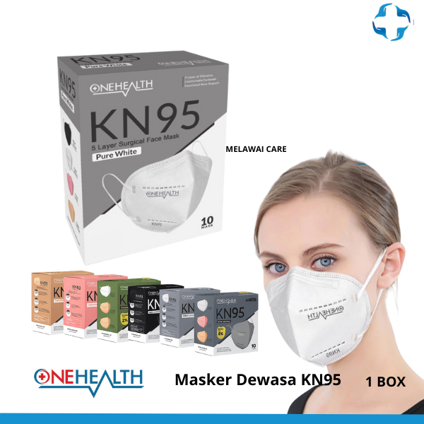 Masker KN95 OneHealth Medis Dewasa 5 Lapis Earloop Box 10 Pcs Facemask Disposable Menyaring Debu & P