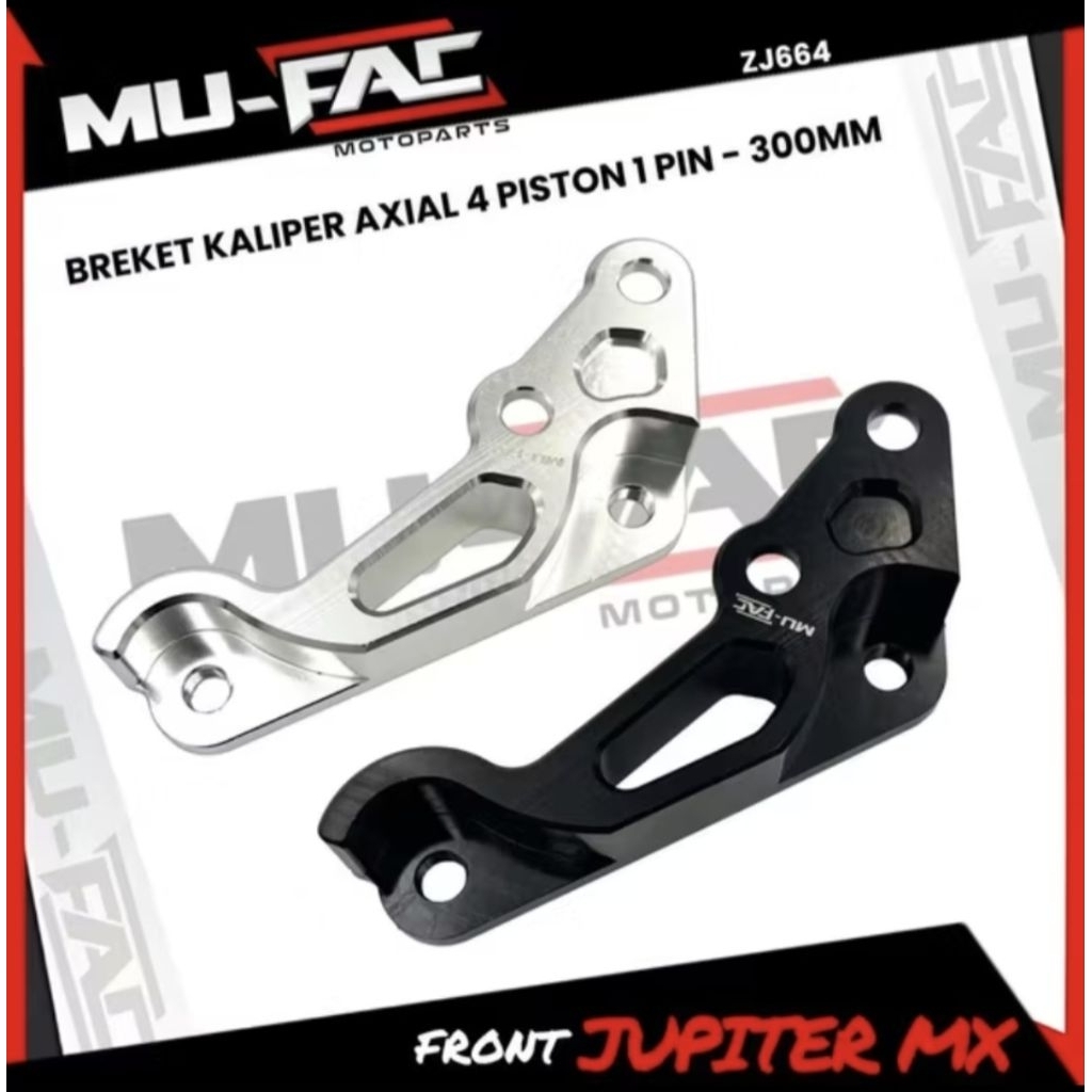 NEW ~BREKET DEPAN KALIPER BIGPOT 4PISTON 4P AXIAL KANAN BY MU-FAC/ MUFAC FULL CNC  SILVER & BLACK FO