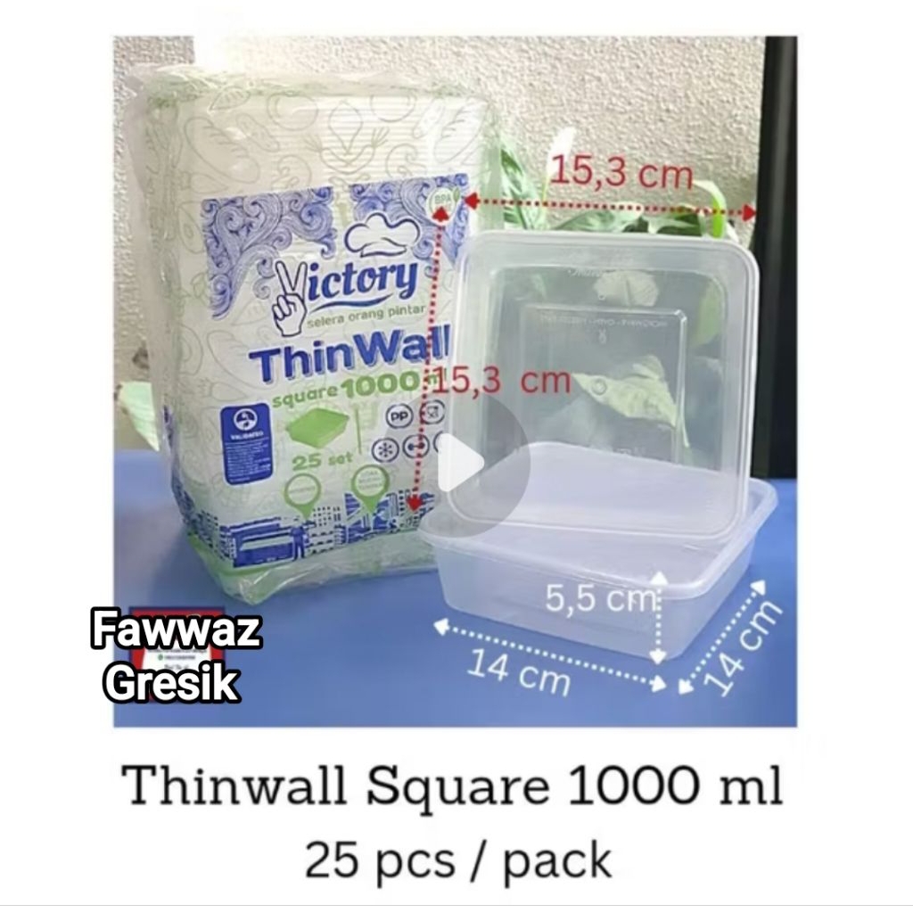 Kotak Makan Plastik 1000 ml Thinwall / Thinwal 1000ml SQ Mika Box / Persegi / Square