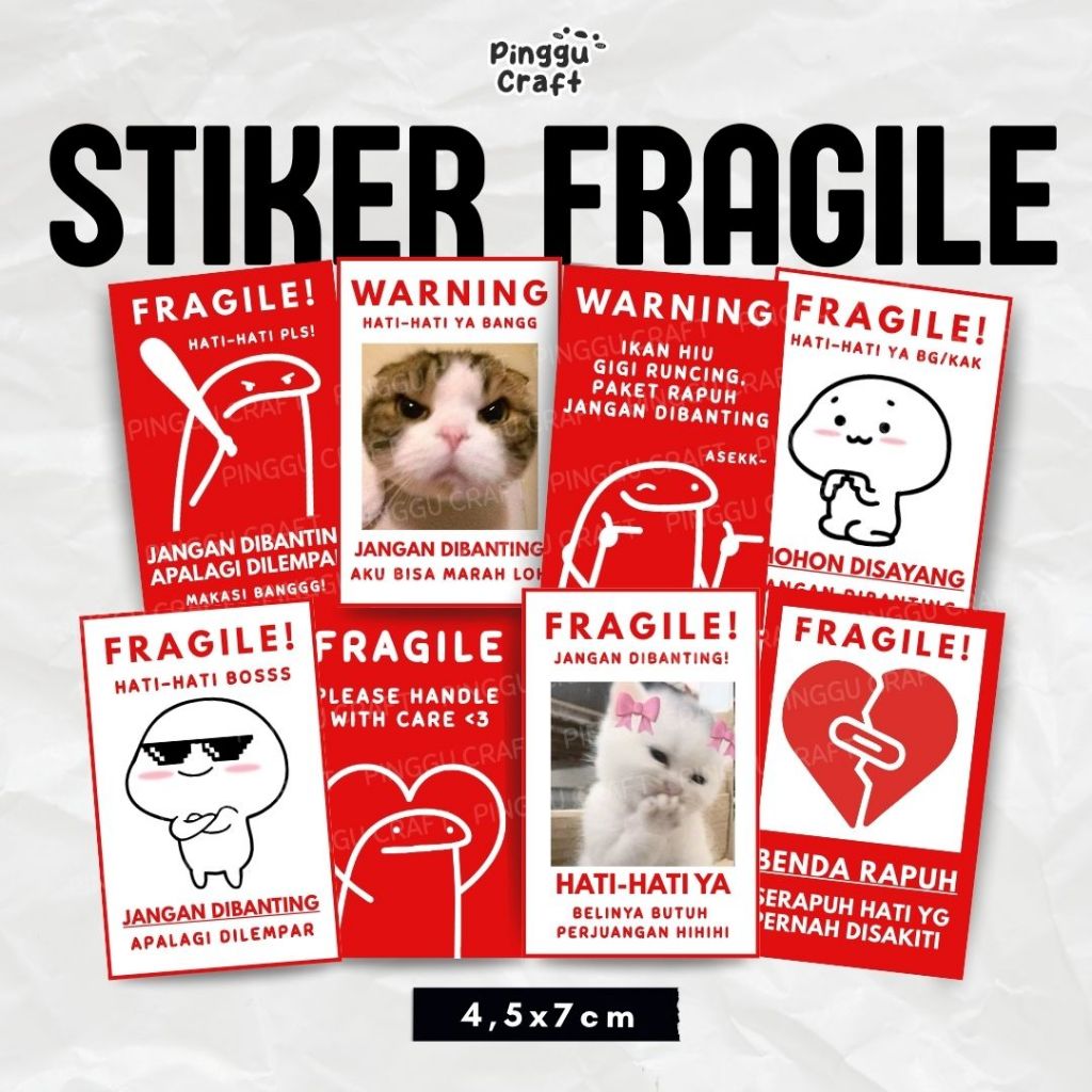 [15Pcs] Stiker Fragile lucu | Stiker Fragile | Stiker Paket | Stiker Custom