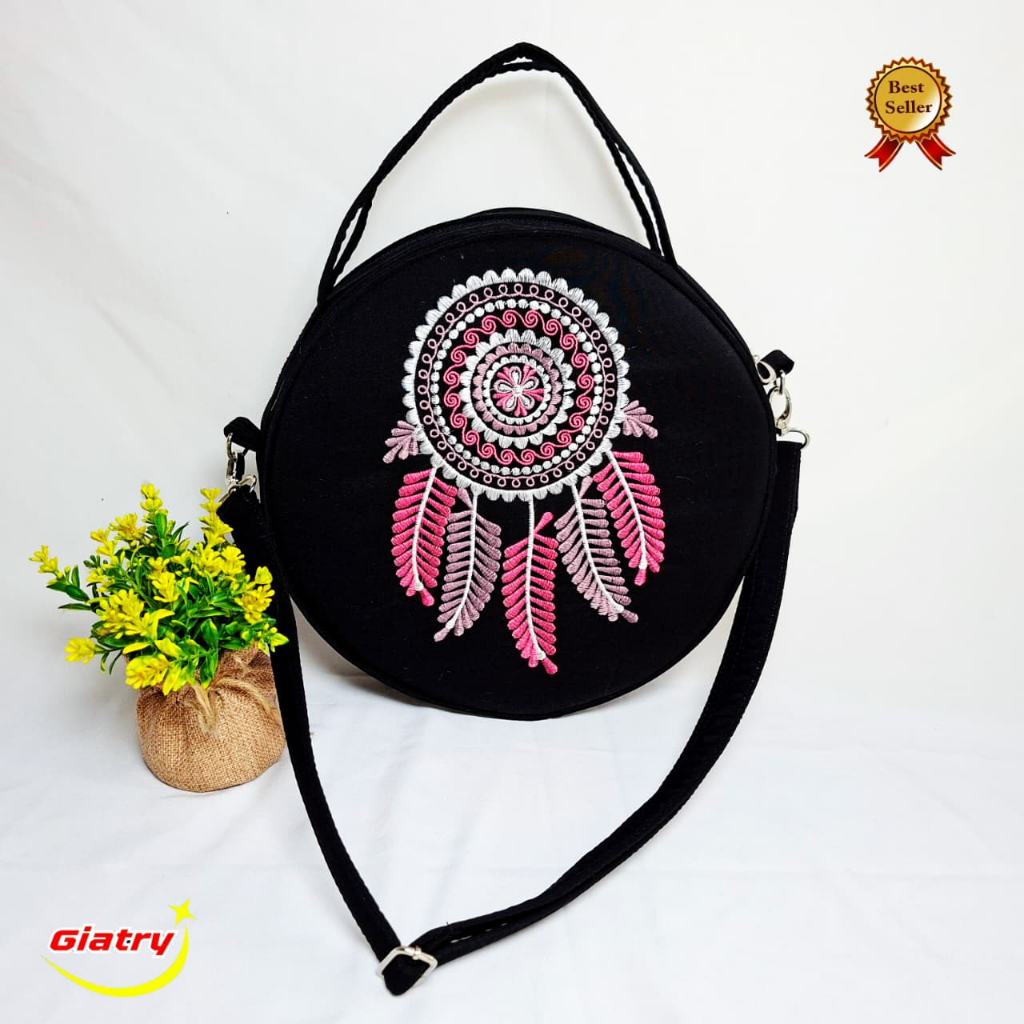Tas Wanita Bordir Kekinian Dengan Motif  Bunga tulipTas Bulat Wanita FHasion Korean/Tas Selempang Wa