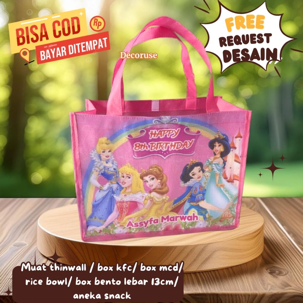 Tas ultah Request custom nama bingkisan ultah tas snack tas tedhak siten tas spunbond goodiebag jumb