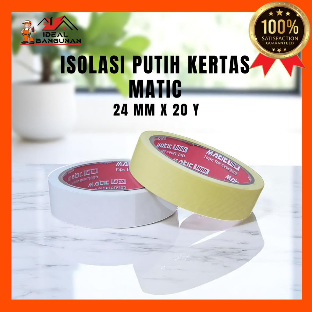 ISOLASI PUTIH KERTAS MATIC 24 MM X 20 Y | ISOLASI KERTAS | ISOLASI | LAKBAN KERTAS