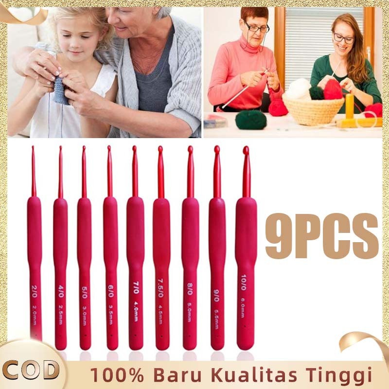 Hakpen Rajut 1 Set Tulip Jarum Crochet Set 9pcs/Set Hakpen Red Non Tulip Soft Handle Karet Crochet H
