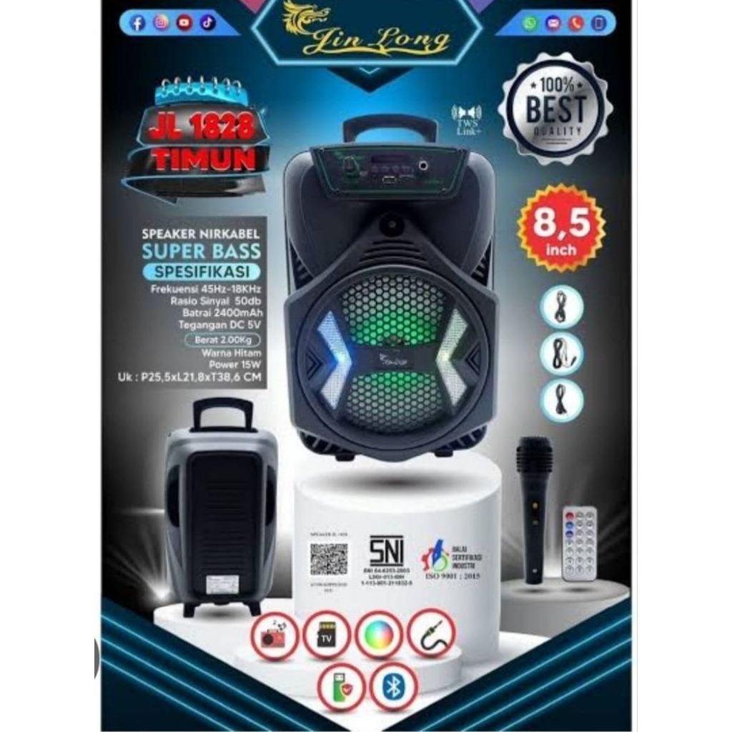 speaker bluetooth 8,5" + mic jinlong 1828