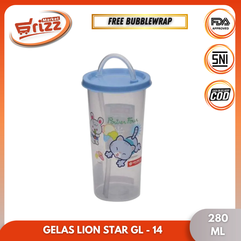 Botol Minum Anak Lion Star Tutup Sedotan Gelas+ Sedotan Lion Star [GL - 14]