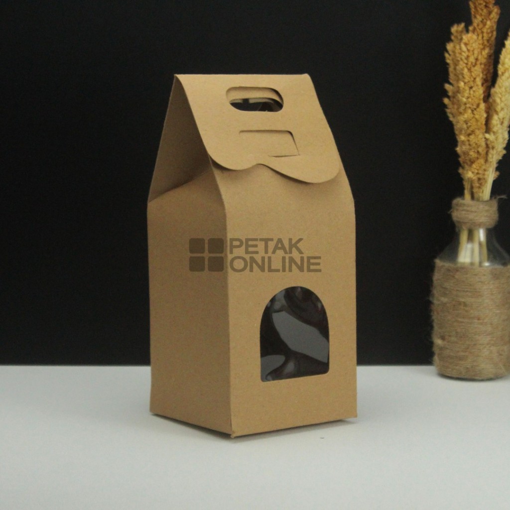 25 Pcs, Box Tenteng Kraft Polos, Box 9.5 x 21.5 cm