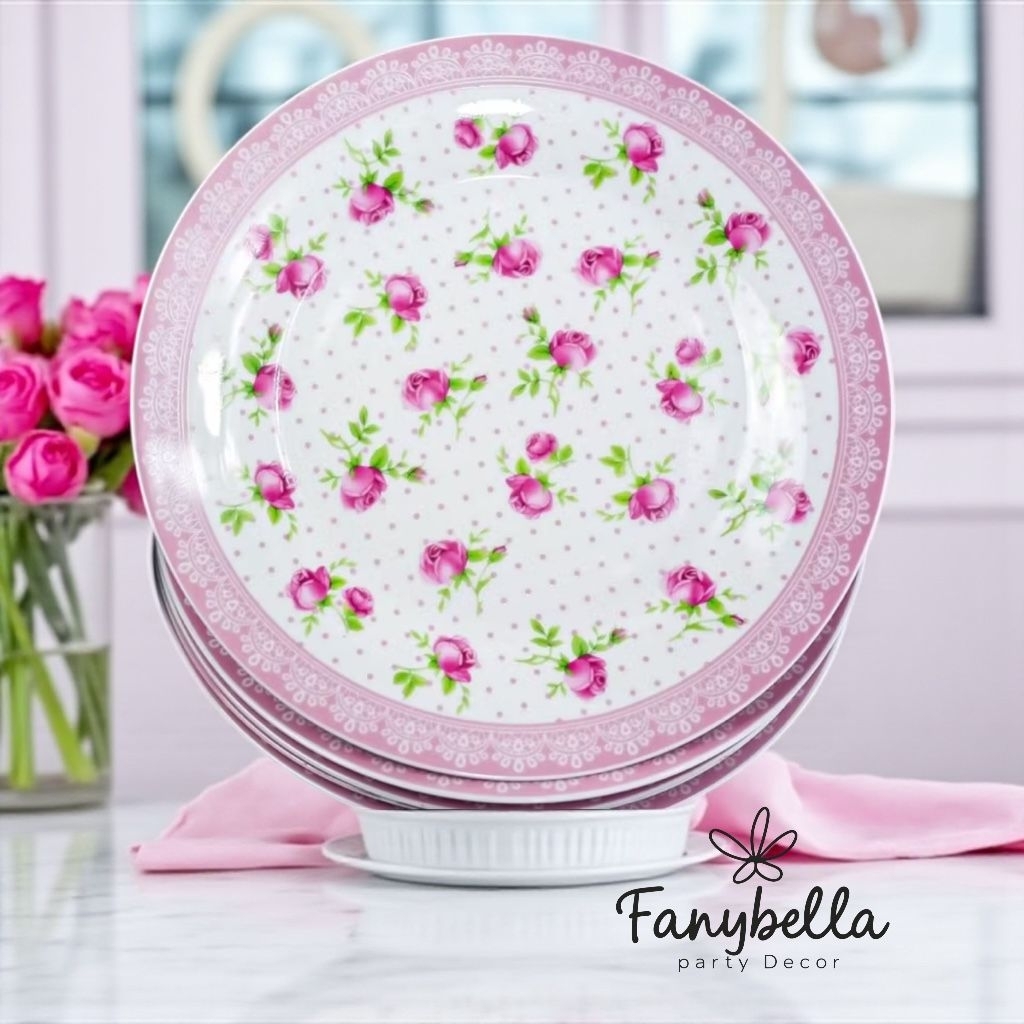 FANYBELLA | Piring Makan Keramik Dapur Ceper Full Shabby Chic Mewah Import Prasmanan Set isi 6 Buah 