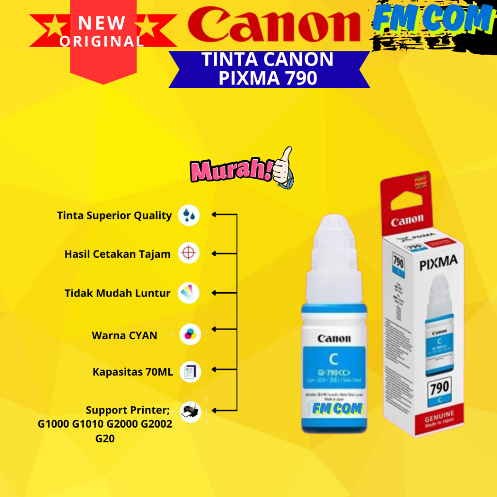 Tinta Original Canon 790 Cyan GI790C - Tinta Canon G1010 G2010 G3010 G4010