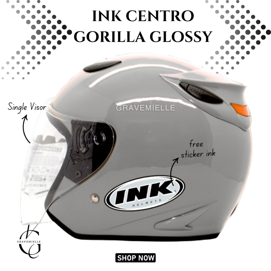 Helm Half Face Centro Sticker INK Single Visor SNI Pria Wanita Dewasa Helmet Kaca Clear Smoke Helem