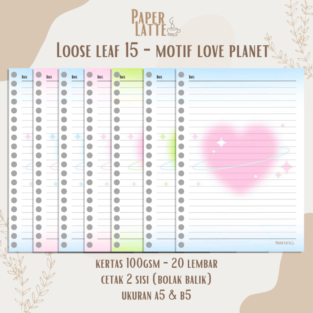 

Isi Binder Big Love Planet Aesthetics A5 B5 | Loose leaf Binder A5 B5 | isi binder estetik | Paper Latte