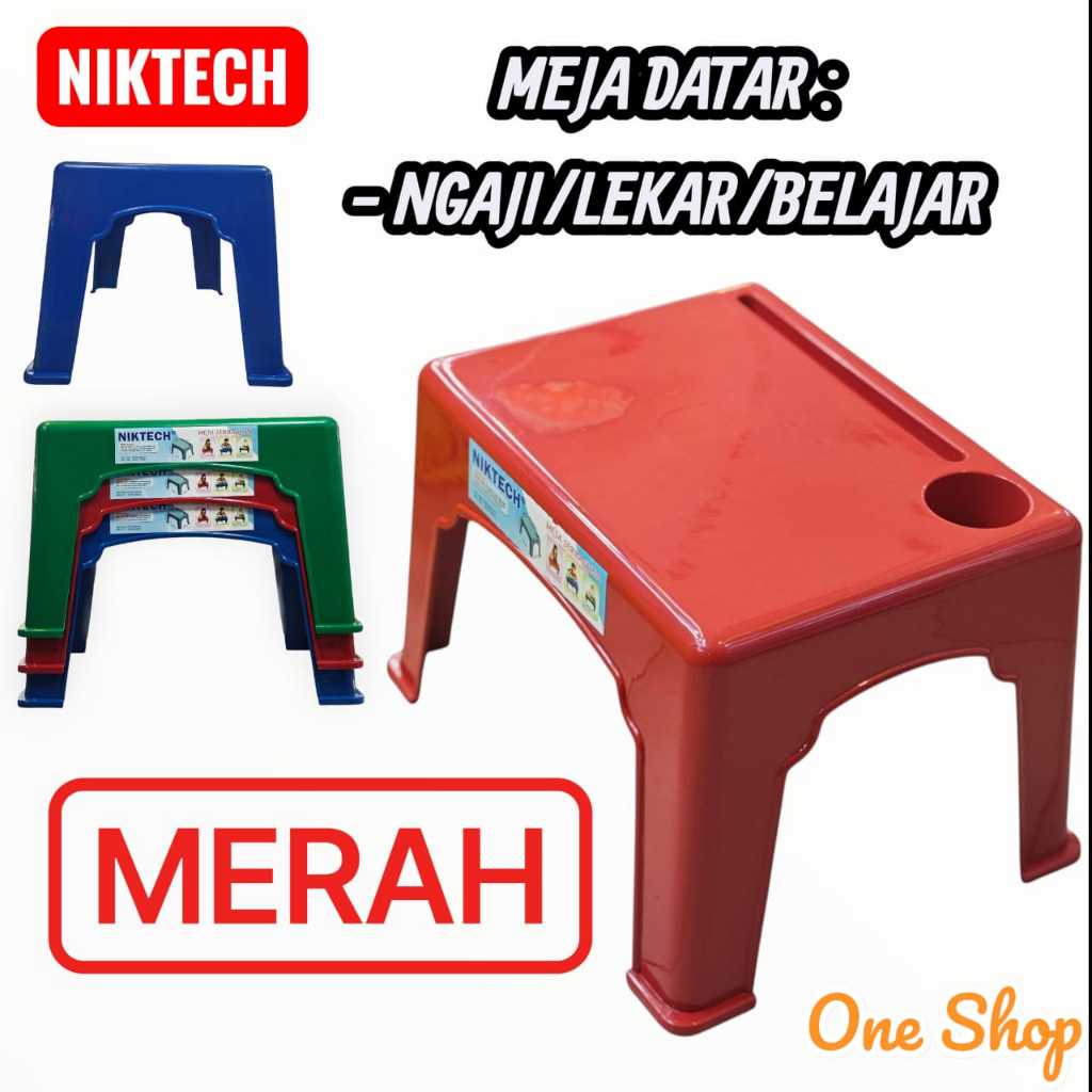 NIKTECH-MEJA NGAJI PLASTIK Lekar SUSUN PRAKTIS (DATAR MERAH)