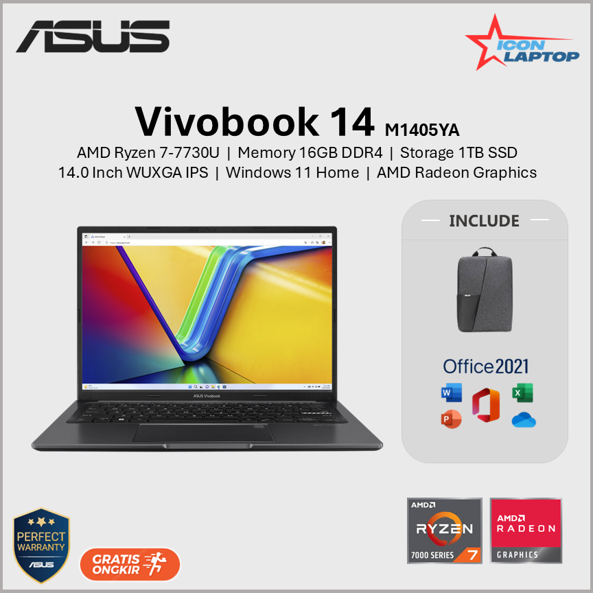 Asus Vivobook 14 M1404YA AMD Ryzen 7-7730U RAM 16GB 1TB SSD 14.0" WUXGA IPS Win 11