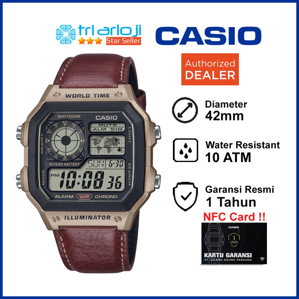 CASIO AE-1200WHL-5AVDF Jam Tangan Pria Digital Kulit AE-1200WHL-5A AE1200WHL AE1200 AE1200WH