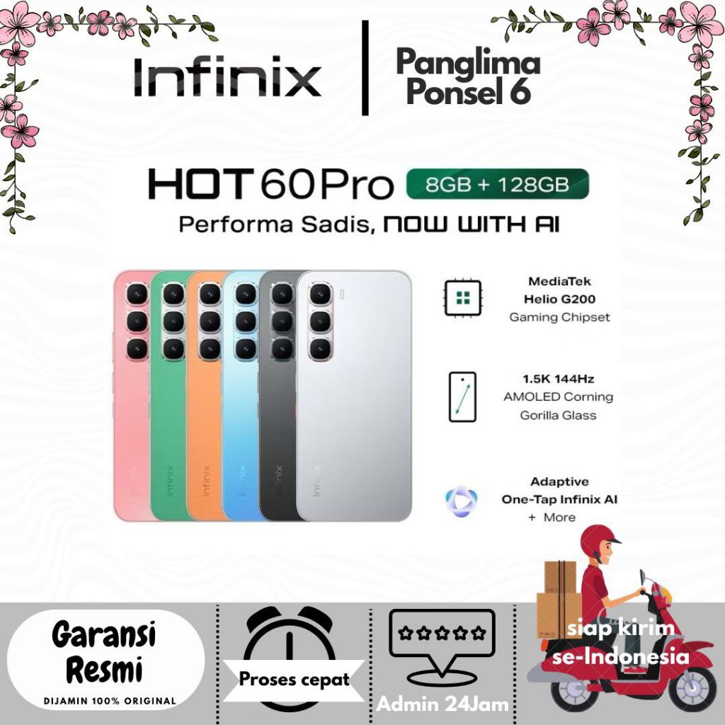 Infinix HOT 60 PRO 8/256GB MediaTek Helio G200 144Hz AMOLED HP Infinix Terbaru 2025 Garansi Resmi