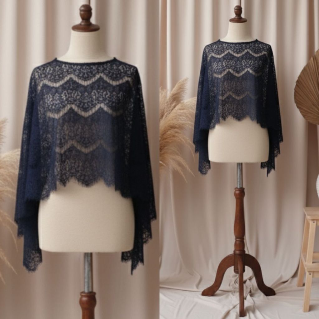 Atasan Kebaya Jumbo Brokat Navy/Cape Gliter Navy/Kebaya Brokat Modern Wanita