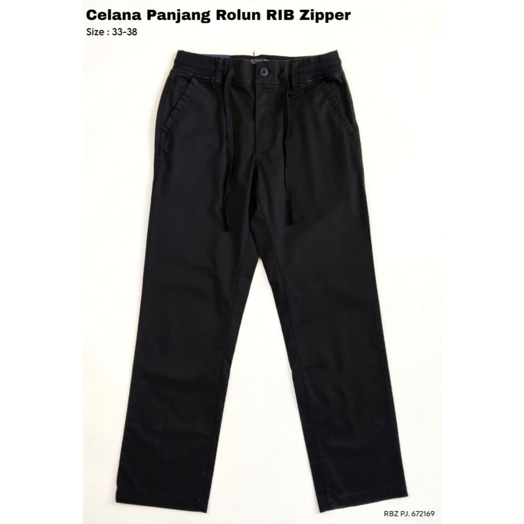 Rolun Celana Panjang Pria RIB Zipper  Hitam