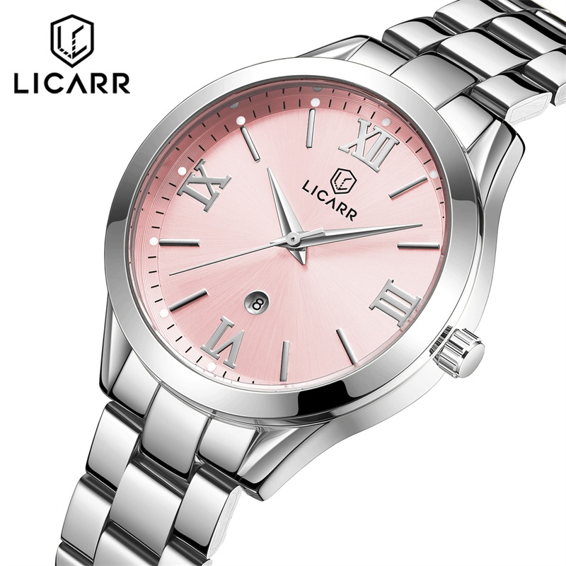 LICARR Stainless Steel  Kuarsa Jam  Tangan Wanita   Tangan Cewek Santai Tanggal Jam Mewah Original A
