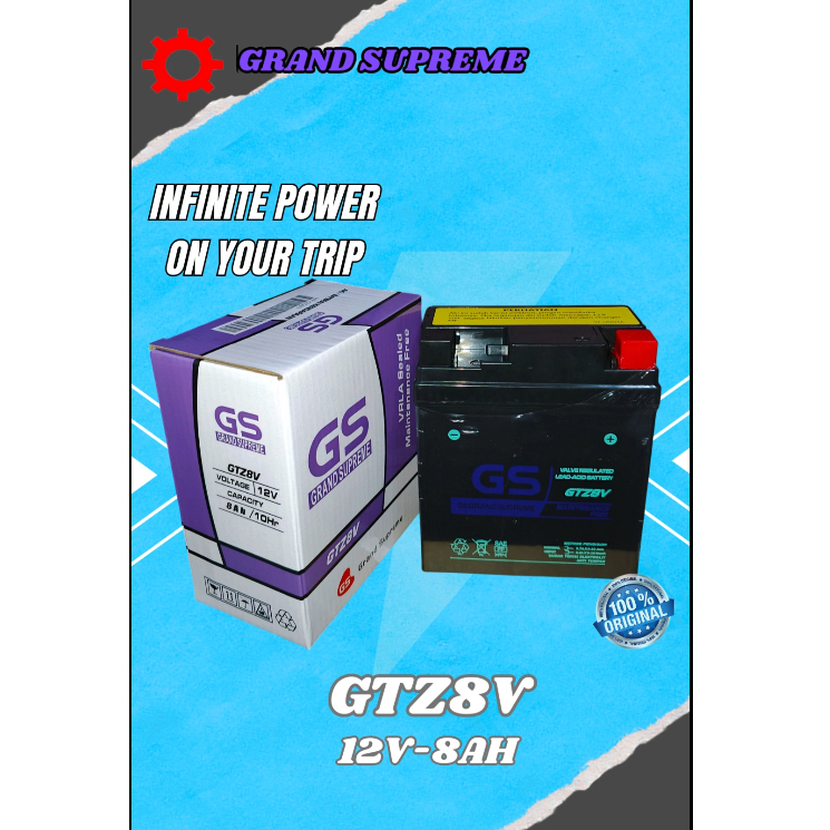 Aki MOTOR GTZ8V GS GRAND SUPREME 12V-8Ah MBTX7U / YTX7L-BS / YTZ8V / MTX7L / DGTZ8V