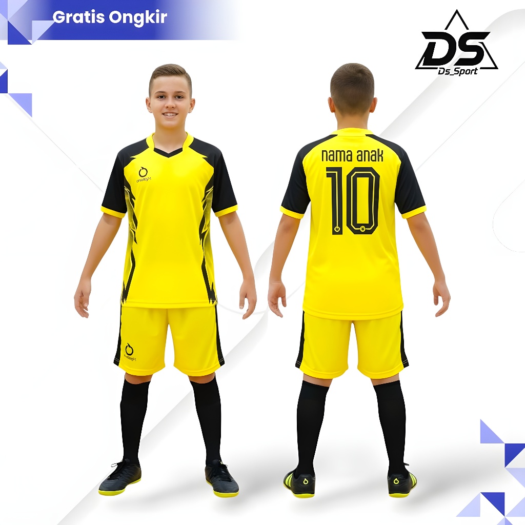 Ortuseight-Setelan Jersey Futsal Anak Usia 5-14 Thn Unisex Free Sablon Nama+Nomor, Baju Bola Anak