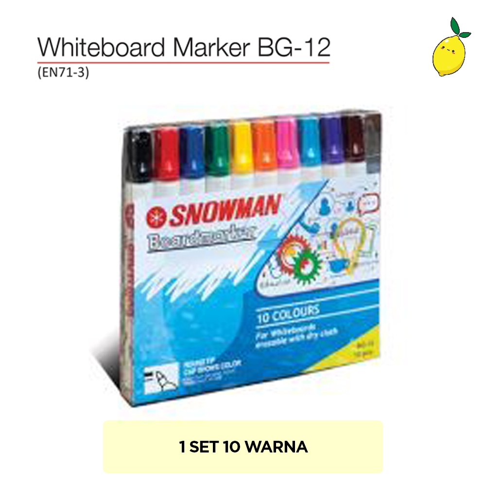 

Spidol Whiteboard / Spidol Papan Tulis / Whiteboard Marker Snowman BG-12 Set 10 Warna
