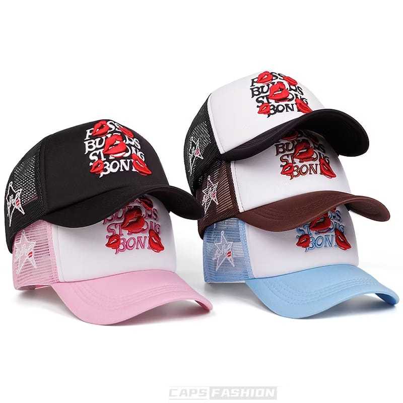 Topi trucker original red lips embroidery baseball fashion summer net cap hat topi visor outdoor spo