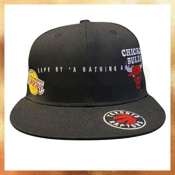 Topi NBA X Aape By Bathing Ape Collab All Over Logo Black Hat Original
