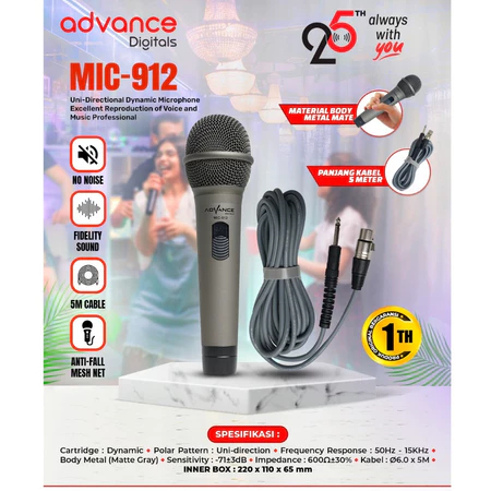 Advance microphone profesional MIC -912 mic kabel original suara jernih mic karaoke suara jernih mic
