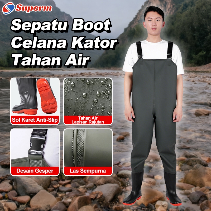 Wader Karet Tahan Air / Sepatu Boot Celana Kator Tahan Air dari Karet untuk Petani dan Nelayan