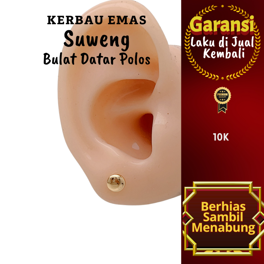 S 1034 Kerbau Emas Suweng Bulat Datar Polos Warna 10K